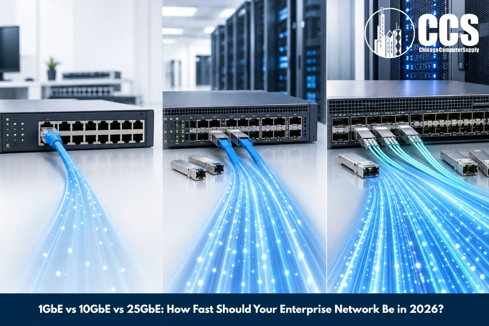 Comparison of 1GbE, 10GbE, and 25GbE network speeds and their enterprise use cases