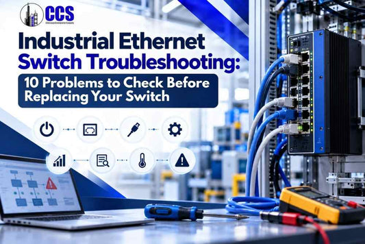 A guide to troubleshooting industrial Ethernet switches across ten common hardware and network problems before replacing the unit.