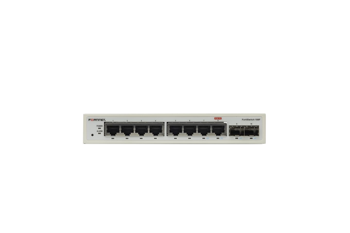 Fortinet FortiSwitch 108F-FPOE – FS-108F-FPOE – Fanless Managed Layer 2 Switch with 8 GE PoE+ Ports & 2 SFP (130 W Budget)