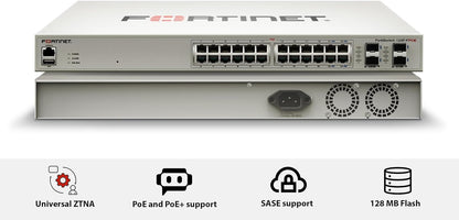 Fortinet FortiSwitch 124E-FPOE – FS-124E-FPOE – 24 PoE+ Ports, 4 SFP, Secure Access Managed Switch