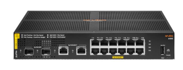 Aruba 6100 12-Port PoE+ Compliant Gigabit Managed Network Switch with SFP+ JL679A main image