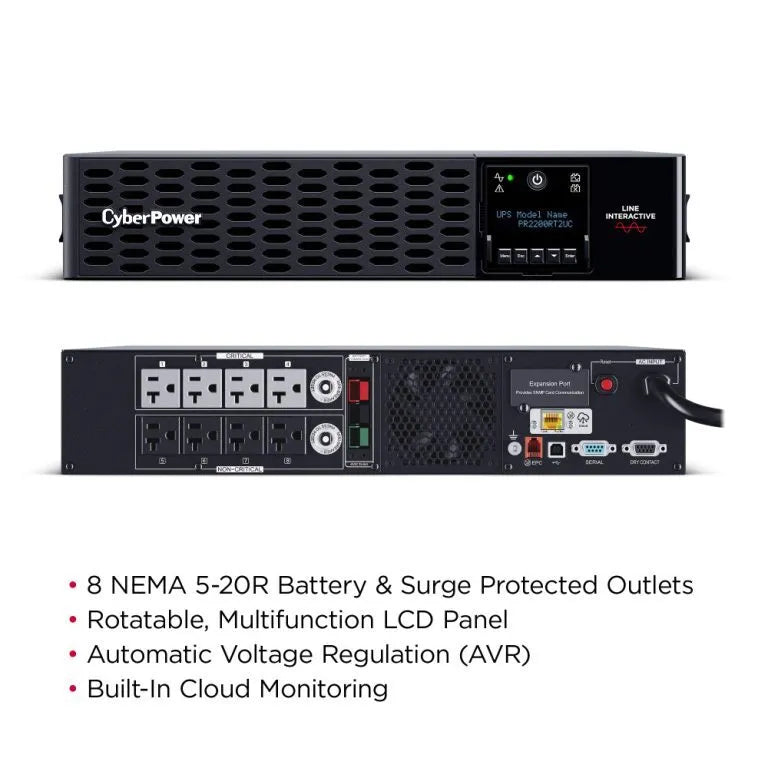CyberPower PR2200RT2UC – Smart App Sinewave UPS – 2U Rack/Tower, 2200 VA / 2200 W